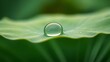 © Chloe - hasty. A single water droplet resting on a green lotus leaf, morning dew, macro detail. gardening catalogs, home-decor guides, designed for gardening and botanical catalogs, promotes healthy living.