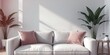 © The 2R Artificiality - Living room scene with plush pillow on sofa, focusing on interior decoration and furniture arrangement
