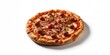 © The 2R Artificiality - A close-up of a pizza with beef sausages mozzarella sauces and marinated red onions, highlighting indulgence, isolated on white background