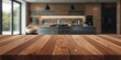 © AkuAku - Thick wooden kitchen countertop fitted on cabinets, emphasizing material strength for food preparation, World Kitchen and Cooking Day
