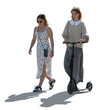 © Martin - Backlit cut out PNG image of two girls with a scooter walking in the street, isolated on white and transparent background
