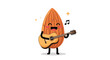 © John - Cute almond nut character with a happy expression playing an acoustic guitar and singing along with a musical note floating nearby.