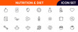 © flattenx - Nutrition and Diet, Healthy Food, and Detox Diet Vector Icons. Contains such Icons as Metabolism, Caunt Calories, Palm oil free, Zero trans fat, Probiotics, and more. Simple Outline icons collection.