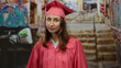 © Krakenimages.com - Graduate woman in pink cap and gown stands on a vibrant graffiti-lined city street, conveying youthful achievement and future prospects outdoors.