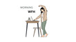 © Brett - Illustration depicting a person working from home in the morning with stretching posture work