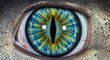 © Farzana Graphics - Close up macro of blue eye with reptile pupil, detail of animal vision with textured iris