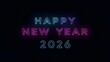 © JahidulHasan - A vibrant neon sign displaying 'happy new year 2026' with blue and pink lights