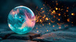 © Tatsiana Rrr - sparkling magic ball with sparks of fire, horizontal banner, free space for text, copy space