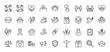 © PixeloAI - Charity and donation line icon set. Vector pictograms of volunteering, helping hands, fundraising, blood bag, shelter, heart, food, peace dove, thin outline illustration.