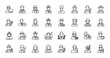 © PixeloAI - Professions line icon set. Vector pictograms of doctor, police, chef, engineer, mechanic, farmer, pilot, soldier, firefighter and artist, thin outline illustration.