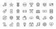 © PixeloAI - Rewards and ratings line icon set. Vector pictograms of star, trophy, medal, badge, gift, review, discount, premium, achievement, thin outline illustration.