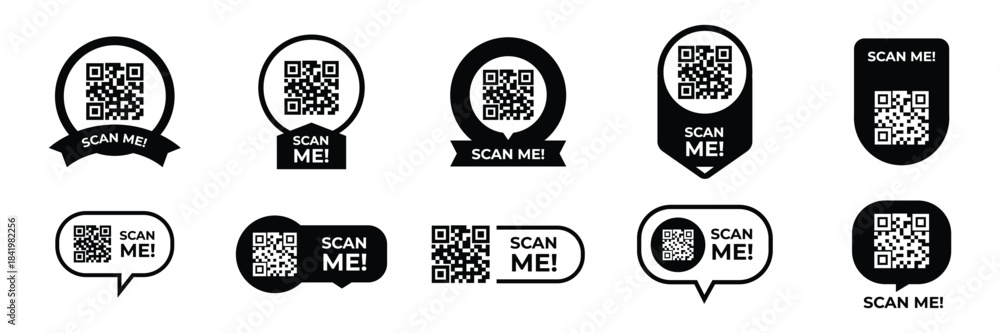 QR code badge icons with “Scan Me” labels for digital access and ...