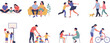 © Md Golam Shahariyar - Family activities illustration set, parents and children playing, learning, exercising, spending quality time together, modern flat style parenting and lifestyle artwork