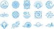 © Your_Demon - Water icon vector set with wave sun moon spiral ripple boat shell line art symbols