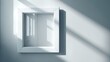 © snc - Square white frame mounted on a wall receiving dramatic diagonal sunlight and shadow