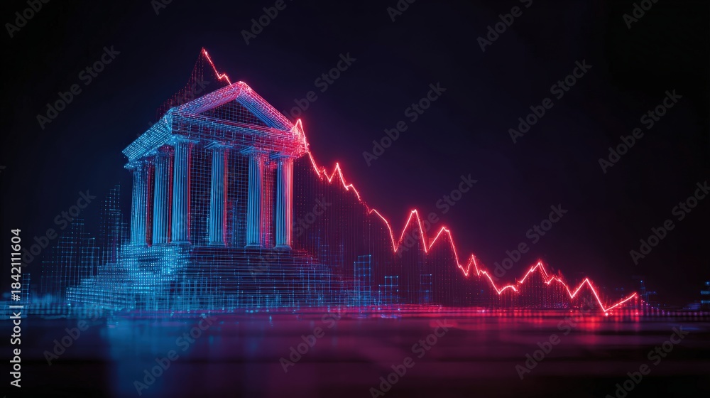 Financial crisis visualized through a futuristic representation of an ...