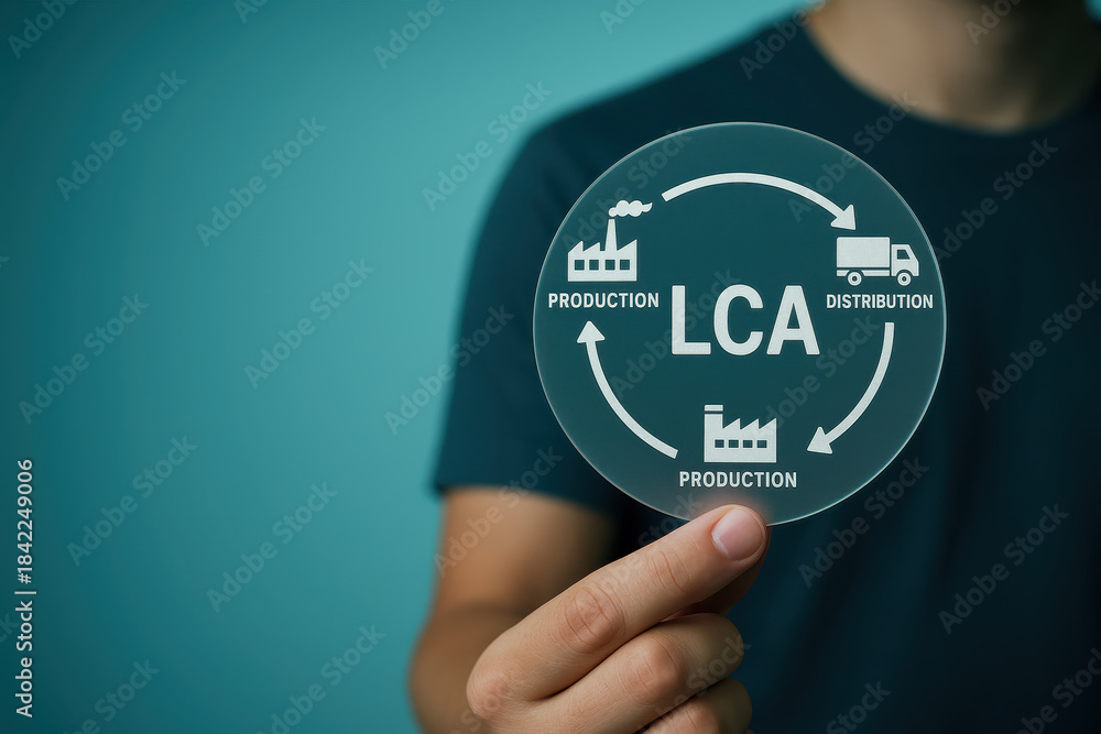 LCA life cycle assessment circular flow diagram held by person ...