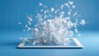© ruben - White fragments explode outwards from a digital tablet screen