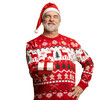 © opolja - Merry mature man wear red warm knitted sweater Santa hat posing hold present box with gift ribbon bow isolated on transparent background New Year 2026 holiday concept