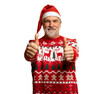 © opolja - Merry satisfied smiling mature man wear knitted christmas sweater Santa hat posing showing thumb up like gesture wink isolated on transparent background Happy New Year 2026 celebration holiday concept