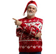 © opolja - Merry mature man wear knitted christmas sweater Santa hat presenting something on transparent background. New year shopping idea concept. New Year 2026 Christmas