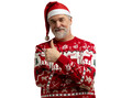 © opolja - Merry satisfied smiling mature man wear knitted christmas sweater Santa hat posing showing thumb up like gesture wink isolated on transparent background Happy New Year 2026 celebration holiday concept