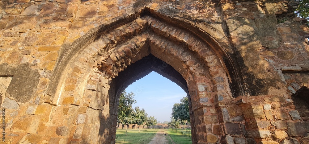 Medieval Pointed Arch and Ancient Rubble Masonry Stone Wall of the ...