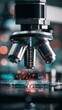© Oleksandr - High-tech microscope focusing on a vibrant, illuminated slide, representing scientific research and innovation in the laboratory environment, showcasing advanced technology usage.