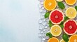 © mashimara - Citrus Fusion: Slices of vibrant citrus fruits and fresh mint leaves arranged on a bed of ice, creating a refreshing and visually appealing composition.