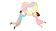 © Abdul - Love's Sweet Embrace: A couple playfully embraces a heart-shaped donut, celebrating love and connection in a whimsical, pastel-hued scene.