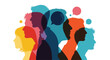 © Lily - Colorful overlapping silhouettes of diverse people in profile with speech bubbles, representing communication, community, and social networks.