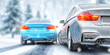 © LeManna - Two cars involved in minor rear-end collision on icy winter road. Insurance and accident concept.