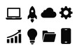 © Vyctor - Set of technology icons: laptop, rocket, cloud, gear, growth, light bulb, folder, smartphone