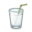 © Hexagone - Clear Glass Filled with Water and a Green Straw in Simple Cartoon Style
