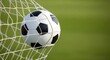 © MDNOYON - Soccer ball flying into goal net on green field background
