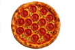 © PNG Kingdom  - Round pepperoni pizza with a crispy crust, melted cheese, and green parsley flakes, ready for takeout or delivery. Transparent background