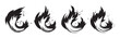 © ColdFire - Dynamic ink brush flames vector illustration set depicting stylized fiery elements with energetic black strokes and artistic splatters.