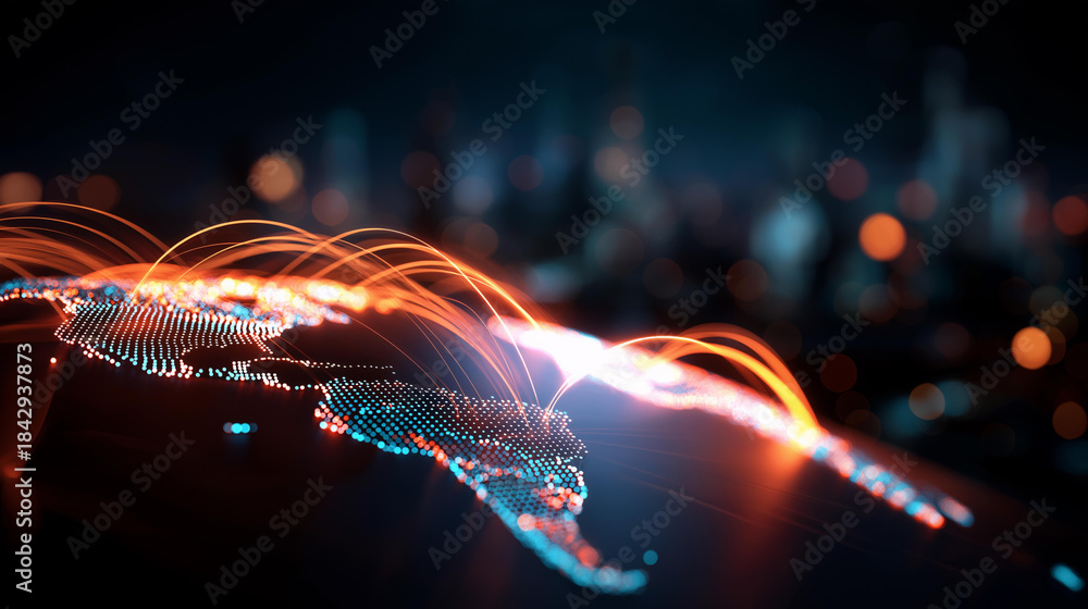 Global cashless payment network visualization glowing data lines world ...