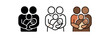 © Design Ful - new parents icons three adult silhouettes holding tiny baby bundle icons one flat solid monochrome one thin black outline black and white one full color flat icon warm skin tones