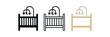 © Design Ful - newborn crib icons three simple crib with mobile icons one flat solid monochrome one thin black outline black and white one full color flat icon light wood and white