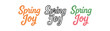 © Design Ful - lettering icons three text only designs with phrase spring joy one flat solid monochrome one thin black outline black and white one full color flat icon