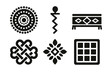 © Olha - Global Tradition Icons. Solid style icons of global traditions: tribal beadwork circle, ancestral thread line, indigenous weave