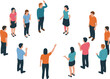 © MstRejowana - Isometric people discussion illustration, group communication meeting concept, teamwork collaboration scene, diverse community interaction, flat design