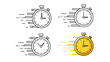 © MtRawnok - Set of four fast stopwatch icons with speed lines symbolizing time and urgency