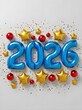 © ARgraphic - Radiant golden 2026 new year celebration with dazzling firework explosions and sparkling particles against a dark night sky background