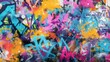 © mila103 - A wall is covered in colorful graffiti with different designs. Spray paint in bright colors covers the surface. The artwork has multiple layers and styles showing creativity and urban culture.