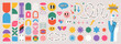 © zaie - Abstract geometric shapes set vector illustration. Graphic design elements with retro line, simple form, figure, arch, flower, smiley and hand. Trendy cartoon flat stickers, brutal aesthetic