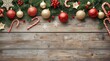 © Michael - Wooden ornaments, candy canes, holiday toys, and evergreen sprigs arranged in a joyful Christmas flat lay highlighting bright color, festive spirit, and seasonal energy. Generative AI