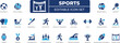 © SokretiRani - Sports icon set with fitness, training, competition, football, baseball, gymnastics, volleyball, achievement, coach, ,team sports symbols. clean vector icons for apps, web, and branding.