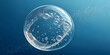 © RAFI - Close up of transparent oval contact lens with tiny bubbles floating in clear blue water
